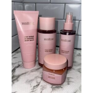 The Spathecary Pink Sugar Body Care Set Wash Scrub Balm Mist Collagen